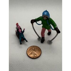 Plastic Winter Figures Lot Skier Sled Children Mini Village Scene Diorama Set